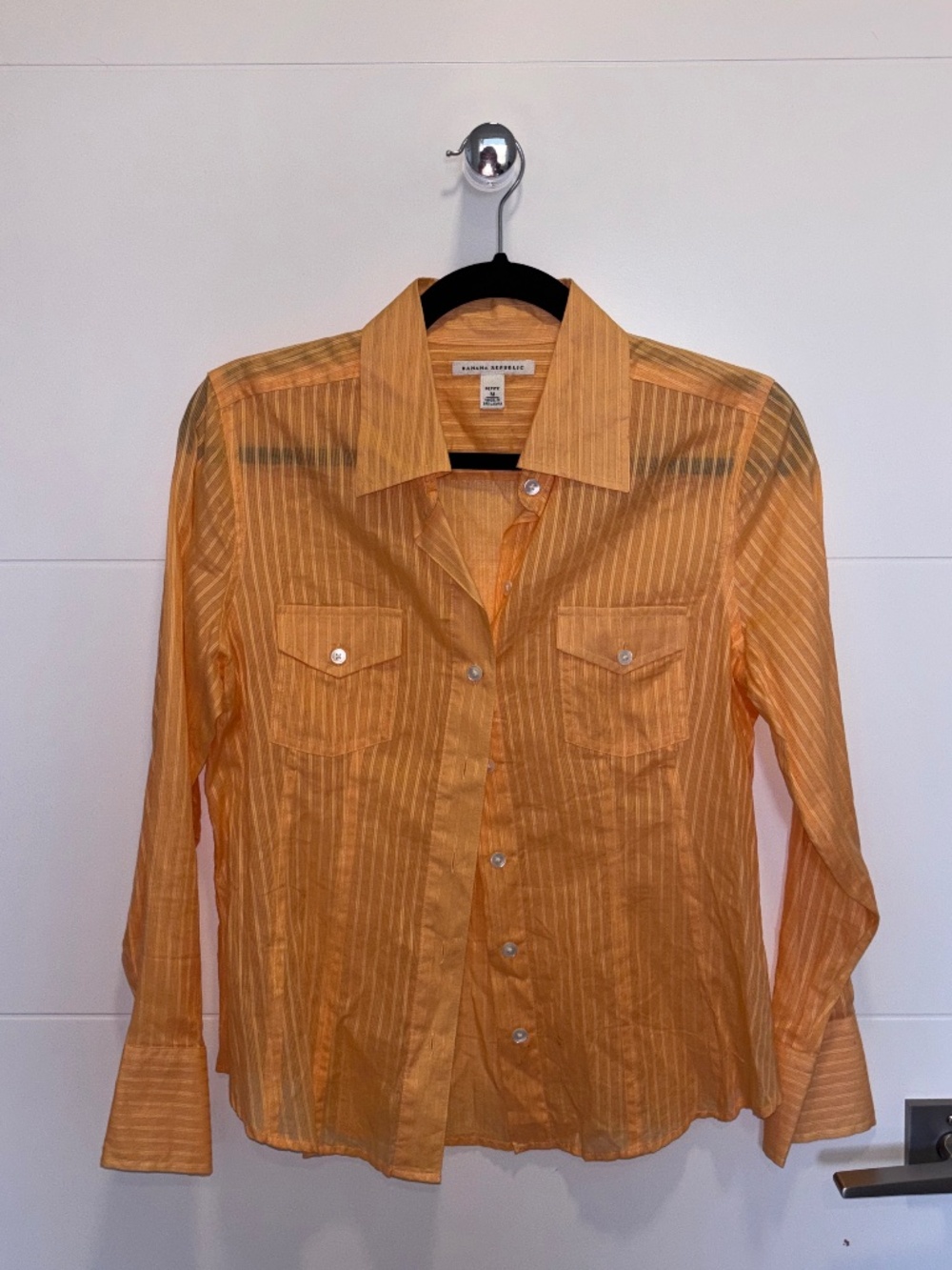 Banana Republic Petite Orange Sheer Striped Button Front Shirt M